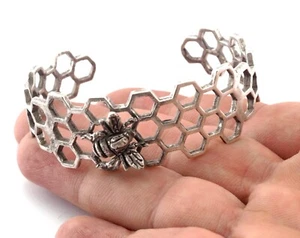 Puño de pulsera de peine de miel de abeja antiguo latón plateado 55 mm tamaño interior 4896 - Imagen 1 de 3