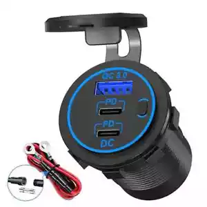 58W 12V Dual USB C Car Charger Socket QC3.0 Type C PD Fast Charging For Boats RV - Picture 1 of 18