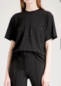 Victoria Beckham T-Shirt Black Shorts Sleeve Embellished Stones Nwt Size S - Picture 1 of 10