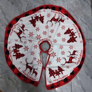 Christmas Tree Skirt 35.4inch Red Xmas Tree Ornaments Skirt Red Grid Pattern - Picture 1 of 5
