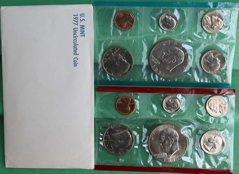 1977 United States Mint ANNUAL Uncirculated 12 Coin Set BU with P and D Ike $ Cover