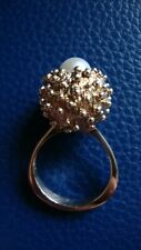 10K YELLOW GOLD VINTAGE DESIGNER'S PEARL RING UNUSUAL SETTING 8.8 GRAMS SIZE 7 