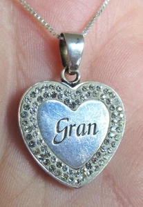 STERLING SILVER CRYSTAL GRANDMOTHER HEART PENDANT NECKLACE 925 5.58g (23280) - Picture 1 of 11