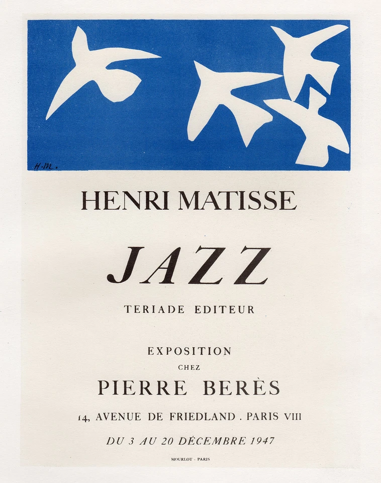 MATISSE Pierre Berès 画廊博览会海报 "爵士鸟" 带框 签名 正品证书 — 第 1/1 张图片