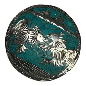 STERLING SILVER TURQUOISE CHIP INLAID PIN/PENDANT .925 2” E.M.D - Picture 1 of 5