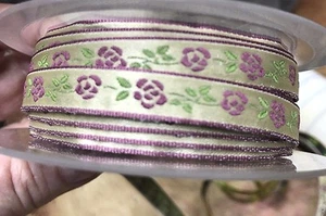 vintage trim novelty 3/8in ribbon flowers satin 1yd made in France - Picture 1 of 13