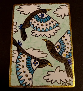 Tarjeta de arte original Crows ACEO firmada por Sabrina de Man Folk Nature pluma tinta 2025 - Imagen 1 de 5