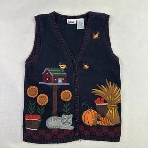 VTG Capacity Knit Sweater Vest Fall Theme Pumpkin Cottagecore Grandma Women's S - Picture 1 of 6