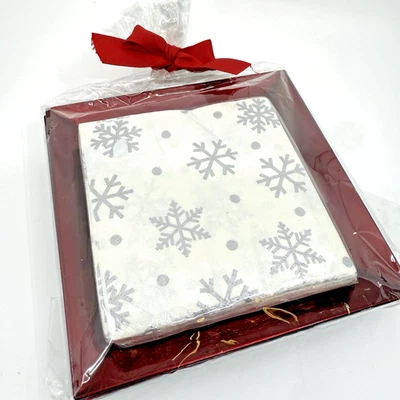 4 Crate And Barrel Red Appetizer Dessert Plates w Napkins Christmas Hostess Gift - Image 1 of 4