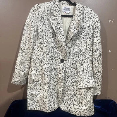 20 世纪 80 年代 Bill Blass 复古女式丝绸西装外套 14 码 — 第 1/4 张图片