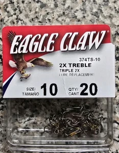 EAGLE CLAW Angelhaken 2X Drillinge Größe 10 Stck 20. Neu. 374TS-10. Reg. Schaft. Neu in Verpackung - Bild 1 von 4