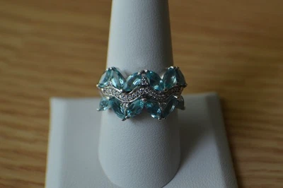 3.40ct Betroka Blue Apatite / Moissanite Ring Rhodium over Fine Silver Size 9 - Image 1 of 4