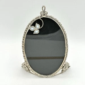 Oval Silver Metal Blue Enamel Green Rhinestone Ornate Picture Frame 4 X 6 Photo - Picture 1 of 10