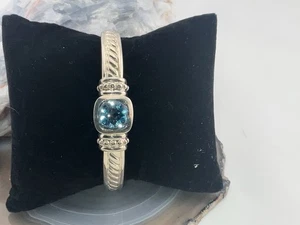 Judith Ripka Simply Fabulous Sterling Silver 925 Blue Topaz Cuff Bracelet Hinged - Picture 1 of 4