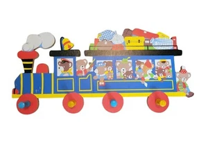 Appendiabiti da parete o cappelliera vintage Grossman treno orso 4 pioli bambino Germania - Foto 1 di 9