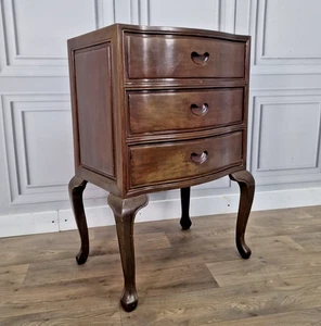 Vintage French Style Mahogany Bedside Cabinet – Bow Front Chest 3 Drawers Wooden - Picture 1 of 24