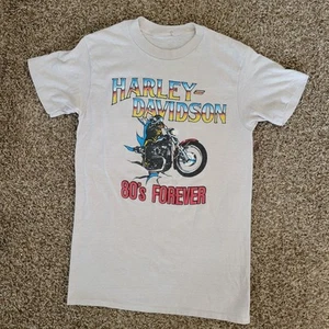 Vintage Harley Davidson Tshirt Biker Chopper "80s Forever" SMALL Colorado Tan - Picture 1 of 6