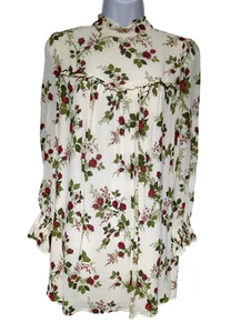 Reformation Dress Long Sleeve Floral Rosebud Ivory Ruffle Mini size S Dainty - Picture 1 of 11