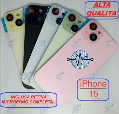 BACK COVER VETRO SCOCCA POSTERIORE IPHONE 15 COMPLETO FRAME RETINA MICROFONO A++ - Immagine 1 di 4