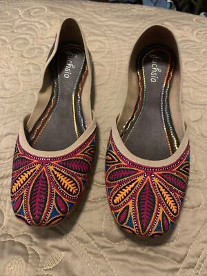 Zapato Fucsia 'OLIVIA' Hecho a Mano Ballet Pisos Boho Bordado Mujer Talla 8.5-9 Foto 1 de 4