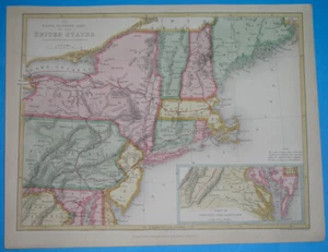 1840 ORIGINAL MAP UNITED STATES NEW YORK PENSYLVANIA MASSACHUSETTS WASHINGTON DC - Picture 1 of 7