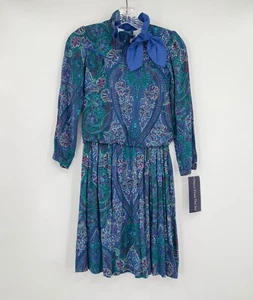 Sylvia Whyte for Saks Fifth Ave Vintage Paisley Ruffle Collar Dress Sz 8 - Picture 1 of 6