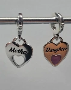 New L'Amour Sterling Silver Mother and Daughter Dangle Charm Always in my Heart - Picture 1 of 3