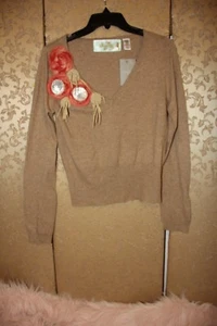 Anthropologie Glyn Mer NWT Brown Multi-Color Floral Applique Sweater Medium M - Picture 1 of 6