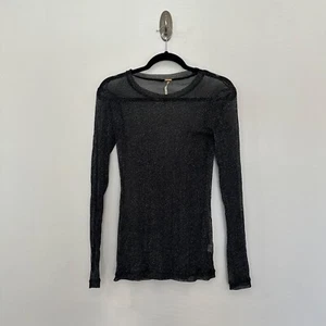 Poof Mesh Sheer Long Sleeve Top Women M Grunge Whimsigoth Y2K Black Nylon Skater - Bild 1 von 13