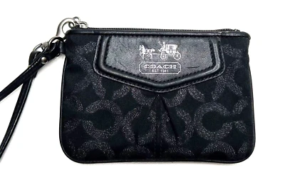 *Elegante Muñequera COACH Ashley Op Art Cuero/Tela Negro Brillante Foto 1 de 4