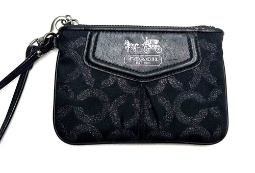 *Elegante bracciale Coach Ashley Op Art nero scintillante in pelle tessuto