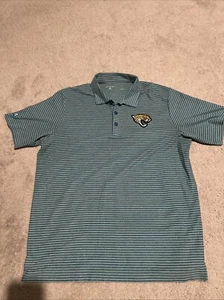 Jacksonville Jaguars Polo Shirt Mens L Blue Striped Short Sleeve Performance - Picture 1 of 4