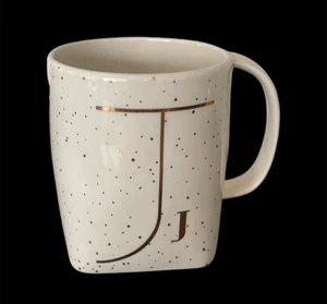 Anthropologie Monogram Initial J Gold Glitter Gilded Shape Mug -New - Picture 1 of 9