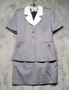 Le Suit Skirt Suit Set Womens 6 Petite 2 Piece Gray Blue Career Office Dressy - Picture 1 of 23
