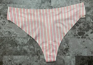 NWT VICTORIA'S SECRET XL PINK STRIPE SMOOTH THICK RARE NO SHOW THONG PANTIES - Picture 1 of 3