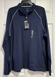 Mens Van Heusen 1/4 Zip Pullover Blue Cotton Blend Long Sleeve Shirt ~ Size L - Picture 1 of 5
