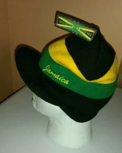 Jamaica Stripe Tam With Peak yellow,black,green. One size fits most - Picture 1 of 11