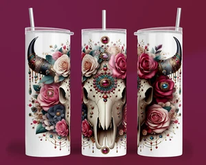 Cow Skull 1 - 20oz Sublimation Tumbler w/ 2 straws+silicone base Halloween - Picture 1 of 3