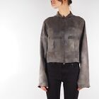 Sarah Pacini Women's Gray Distress Painted Linen Zip Jacket size 3 / L Large