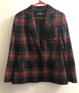 Ralph Lauren rot Schottenkaro Blazer mit großem schwarzen Bouillion Logo Patch Gr. 8p - Bild 1 von 7
