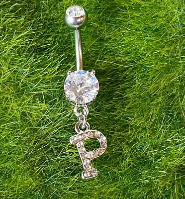1 pieza Inicial Gema Transparente Anillo Vientre Piercing Ombligo Letra Perforada Joyería Naval Foto 1 de 2