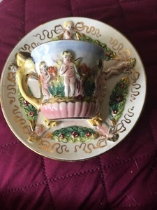 Vintage Italian Ardalt Capodimonte Hanging Decorative Plate And Cup 4619 - Picture 1 of 6