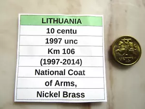 LITHUANIA, 10 centu, 1997 unc, Km 106 (1997-2014) - Picture 1 of 3