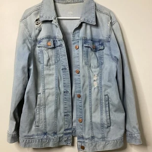 A.n.a  Distressed Light Wash Oversized Jean Jacket Womens Small A New Approach - Picture 1 of 17