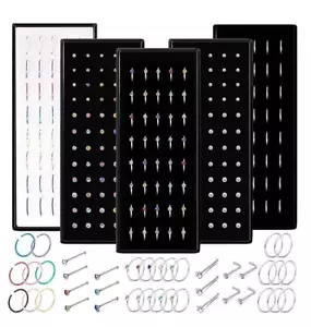 NOSE RINGS SURGICAL STEEL BOX SET 40 GOLD SILVER CRYSTAL NOSE STUD DIAMANTE RING - Picture 1 of 26