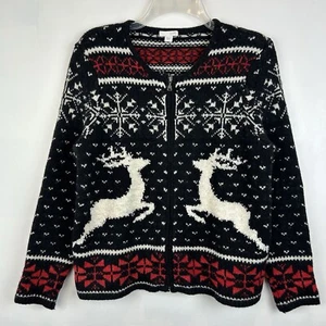 J Jill Pullover Damen S Petite Zip Cardigan Urlaub Weihnachten Rentier Fair Isle - Bild 1 von 9