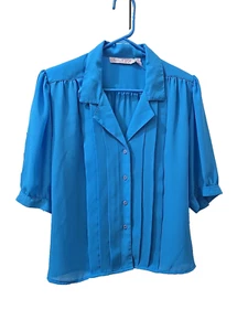 Laura & Jayne plissierte Bluse mit Knopfleiste kurze Ärmel himmelblau Damengröße 12 - Bild 1 von 11