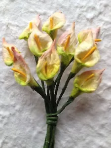 10 Lilies lily Calla Handmade Mulberry Paper yellow Flowers Wedding Easter cards - Picture 1 of 4