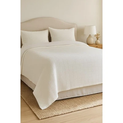 Manta De Colección Lauren Ralph Lauren 100% Algodón Reina Blanco Tejido Waffle Hecha en EE. UU. Foto 1 de 4