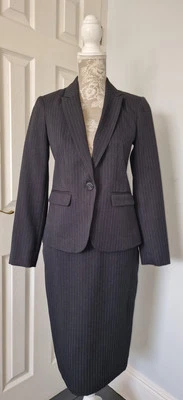 DP Womens Anthracite Pinstripe Tailored Single Breasted Blazer + Skirt UK8 EU36 - Image 1 of 4